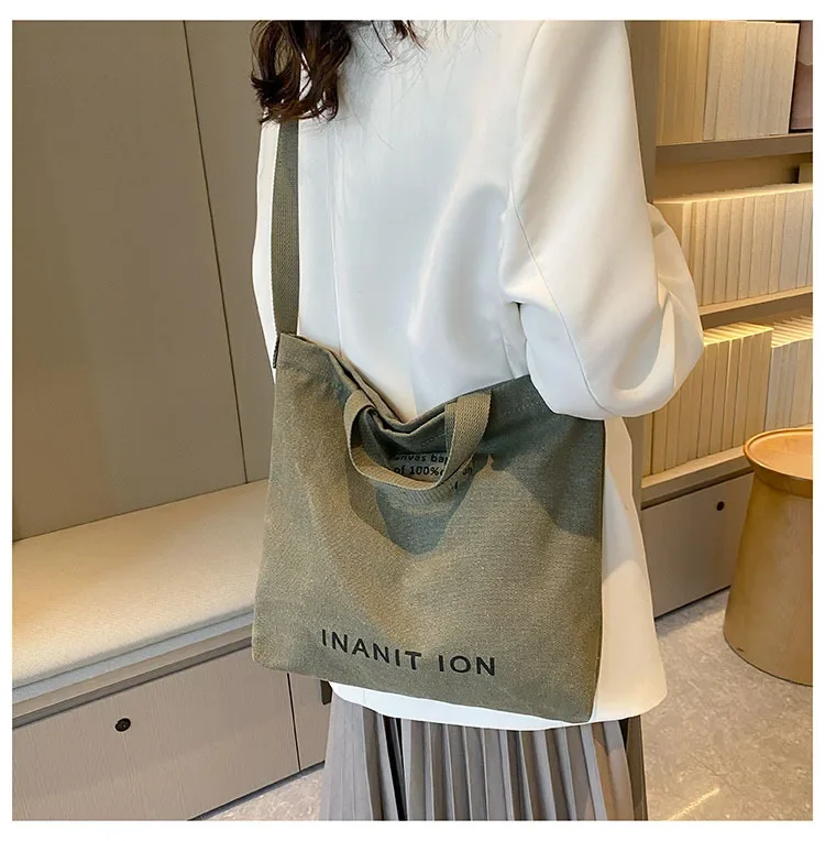 Japanische Minimalistische Canvas-Umhängetasche, Robuste Waschbare Handtasche mit Großer Kapazität, Schultertasche für Studenten & Tägliches Tragen – Detail 24