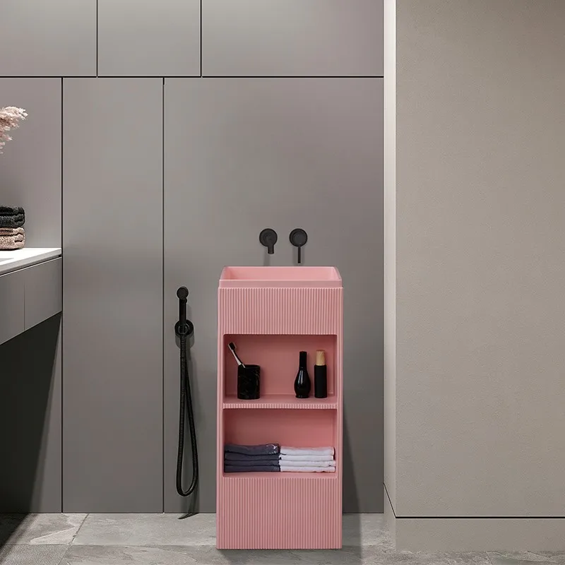 Luxury sanitary ware pink bathroom sink freestanding artificial base wash basin