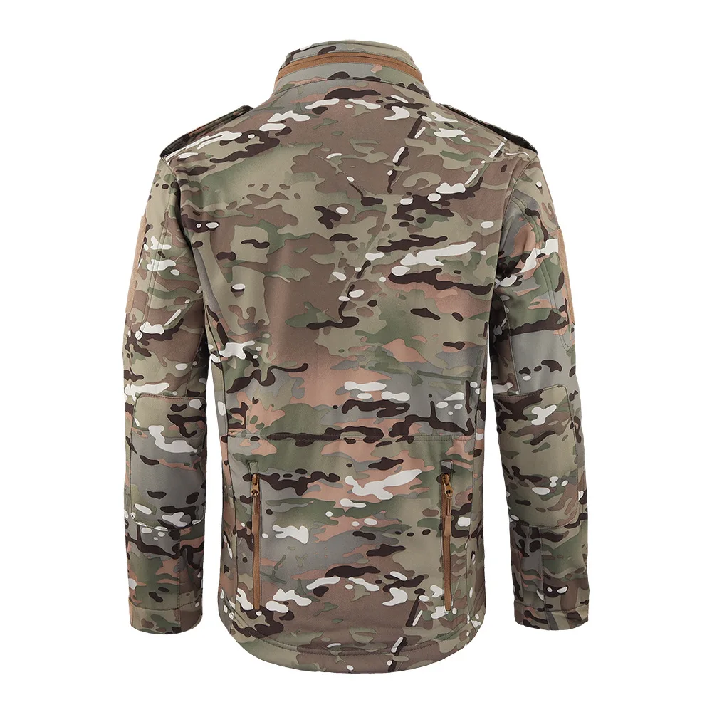 Men's outdoor fleece thermal tactical assault jacket, multi-pocket wear-resistant hiking casual jacket