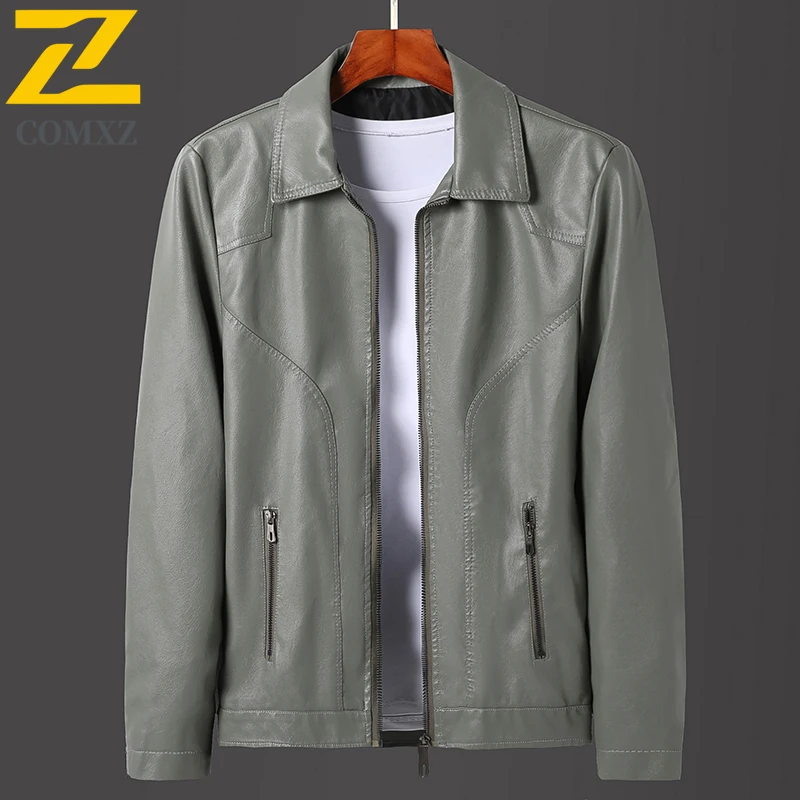 

COMXZ New Male Leather Jacket Casual Outdoor Sport Windproof Coat Fashion Turndown Collar Comfortable Durable Autumn Clothing​