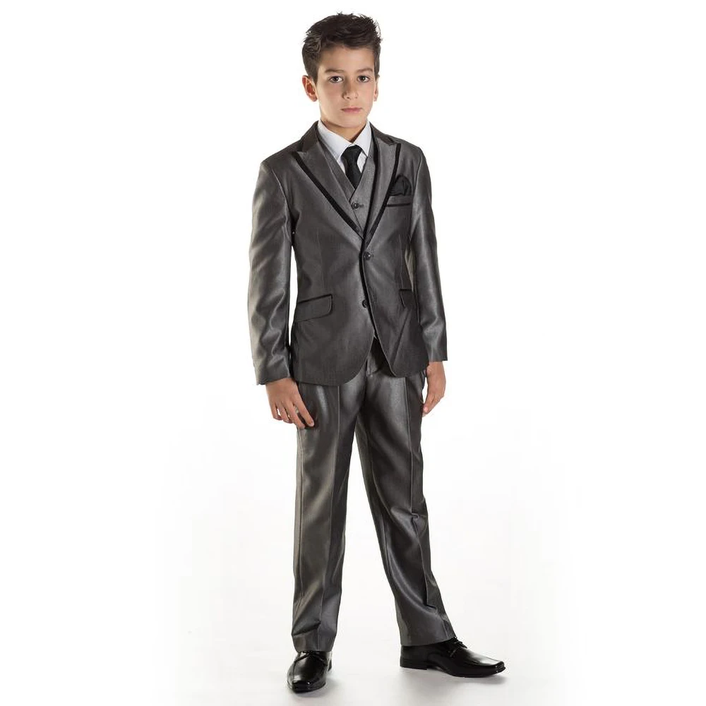 Boy Suits 3 Piece Satin Peak Lapel Single Breasted Suit Slim Kids Fashion Formal Party Wedding Tuxedos (Jacket+Vest+Pants)