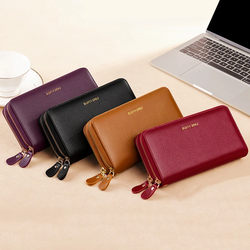 Nuovi portafogli per le donne portafoglio lungo di grande capacità borsa in vera pelle portacarte di lusso di marca femminile pochette per telefono in pelle bovina