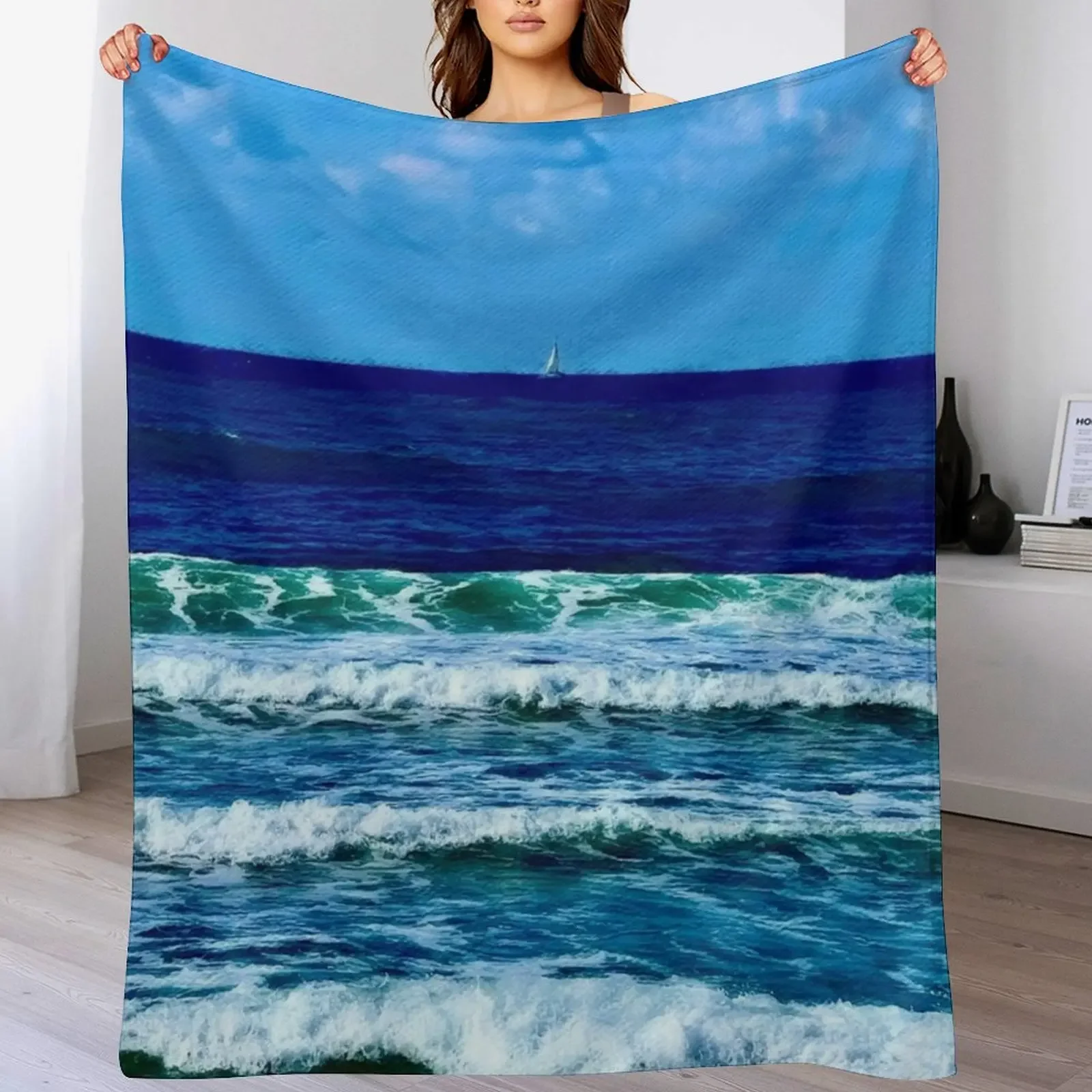 A Sailboat on the Deep Blue Sea Throw Blanket Luxurious Soft Fuzzy Blanket for Sofa Bed