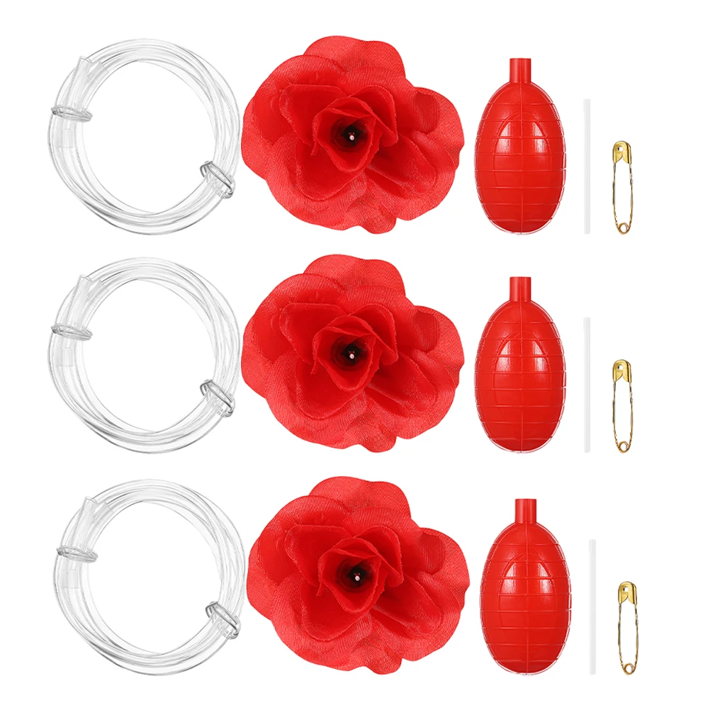 

3 Pcs Spoofed Squirting Halloween Decor Fake Flower Prank Trick Toy Christmas Office Plastic Gag Rose Presents