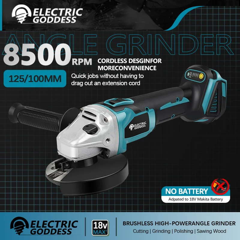 100/125mm Cordless Professional Angle Grinder 8500RPM Polishing Machine Cutting Machine Adapted To 18V Makita Battery