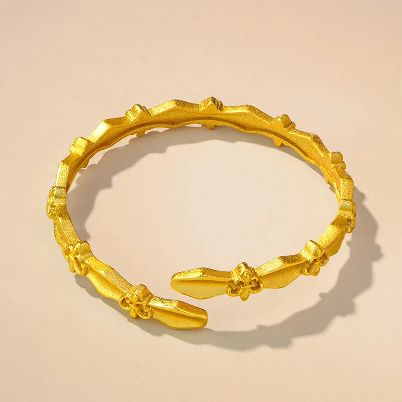 

Роскошный браслет из чистого золота 9999 карат из настоящего золота с матовой ирисой в стиле ретро, изысканный регулируемый браслет с отверстием