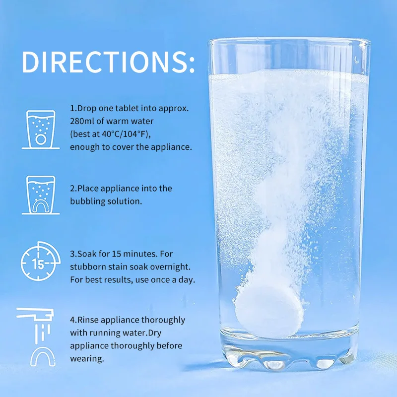 Braces denture cleaning tablets Braces effervescent tablets tartar stains Oral cleaning tablets