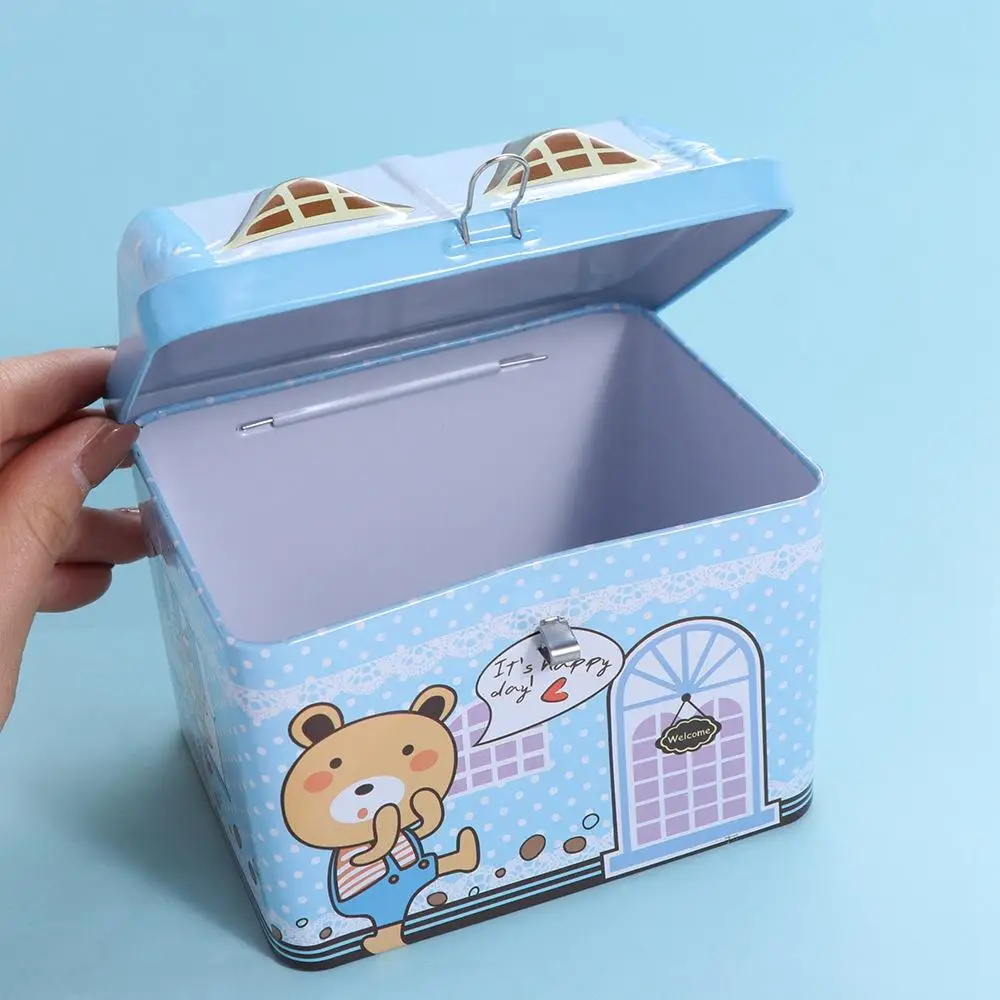 Metal House Shape Piggy Bank Cute with Key Lock House Coin Box Creative Coin Safe Storage Box Christmas Gift