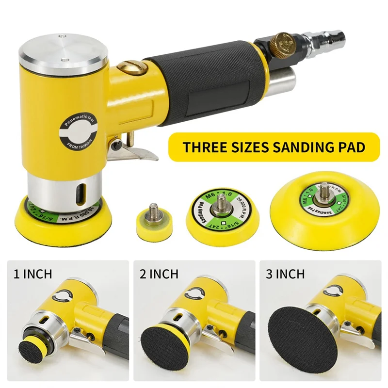 

AC23-Mini 2 / 3 Inch Air Sander Pneumatic Polisher Grinder Buffer Double Acting Track Polisher 80 Sheets Sandpaper Kit B Durable