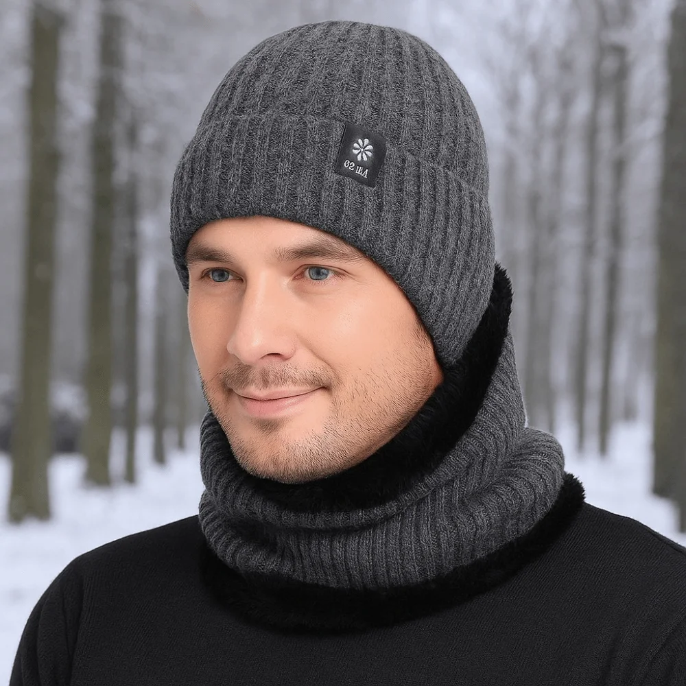 Fashion Thick Hat Scarf Set Neck Warm Knitted Beanie Hat Solid Color Keep Warm Ear Protection Hat Riding