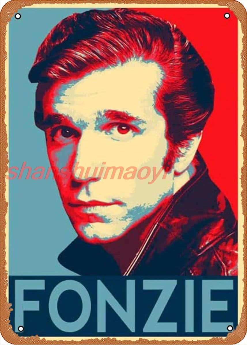 Vintage Metal Tin Sign Fonzie Pop Art Illustration - Henry Winkler Happy Days Television Home Decor in Poster Print or Canv sign
