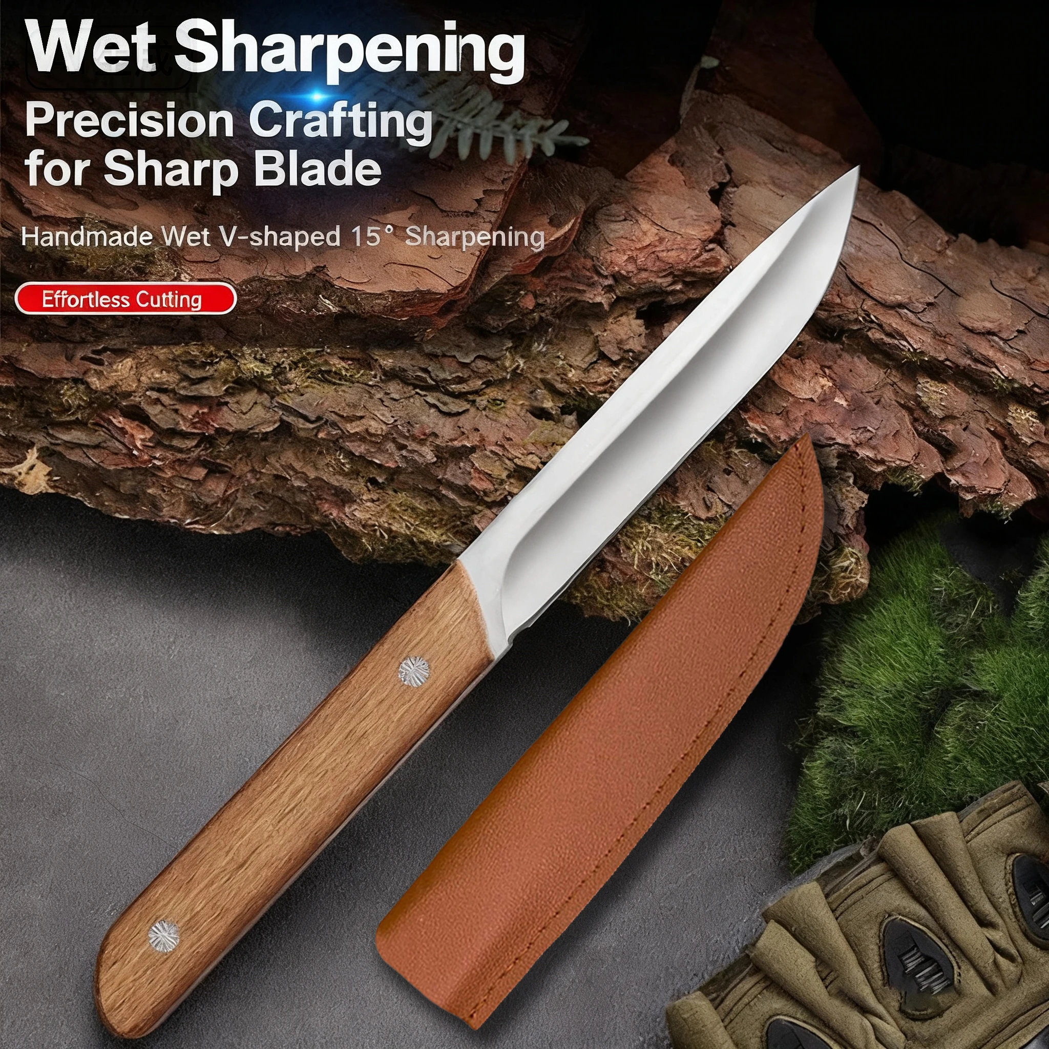 

Stainless steel fruit knife, sharp kitchen small straight knife, peeler, solid wood handle, multi-purpose knife with knife cover