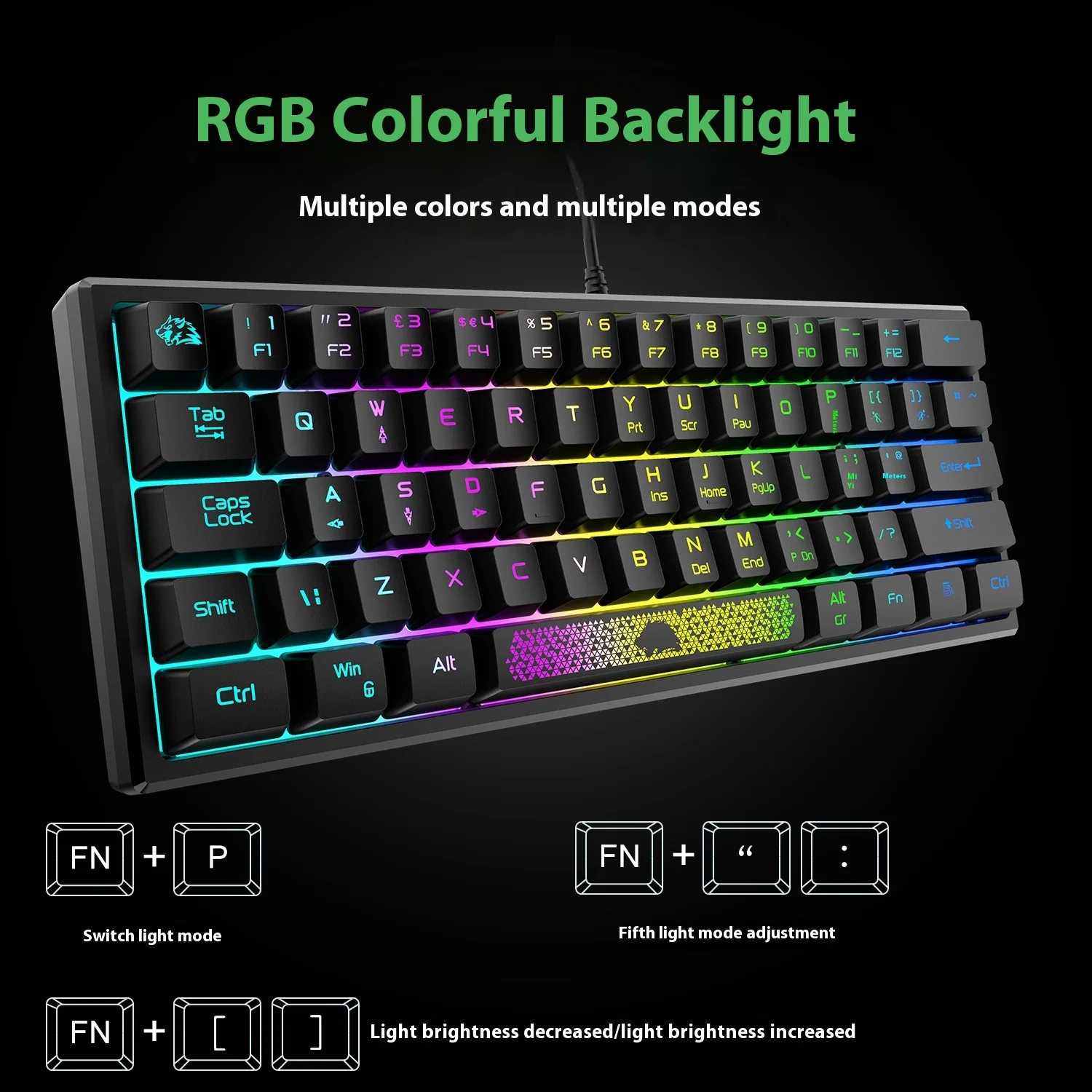 

Free Wolf K61rgb Game Keyboard Lighting Mechanical Touch Game Office Waterproof Wired Notebook Color Block Customized Keyboard