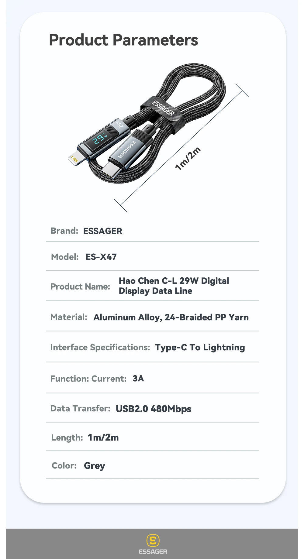 Essager USB Type C Cable for iPhone 14 13 12 11 Pro Max PD 29W Fast Charging Wire for iPhone Charger Cable Digital Display Cable