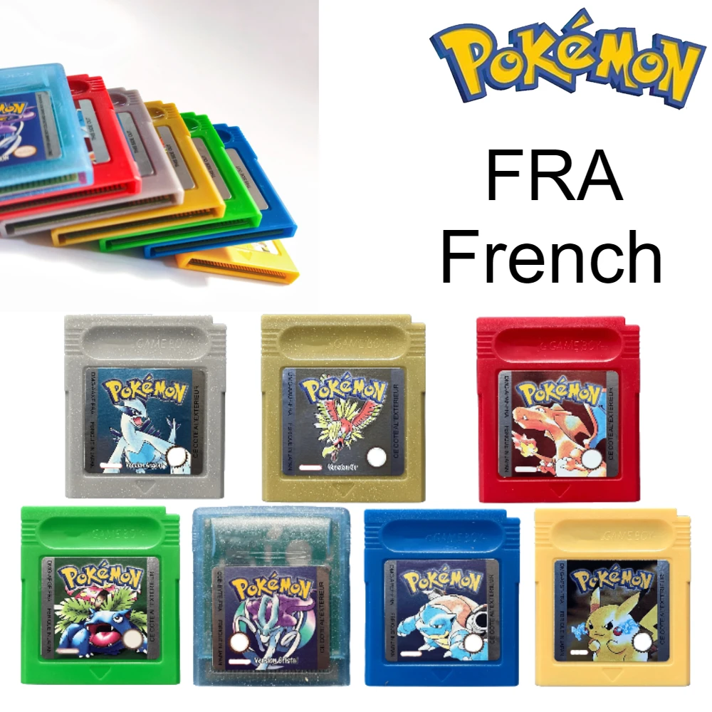 

French Language GBC Pokemon 16 Bit Game Cartridge - Red/Blue/Gold/Silver/Crystal/Yellow/Green Game Console Card Kids Gift Toy