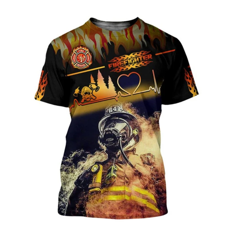 Firefighter Fire Rescue Graphic T Shirts for Men Cosplay Fireman Costume T-shirt 3D Printed Firefighters Extinguish The Fire Tee