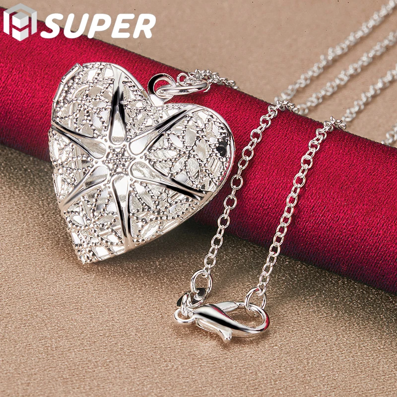 925 Sterling Silver Photo Frame Heart Necklace 16/18/20/22/24/26/30 Inch Chain For Woman Man Charm Wedding Jewelry