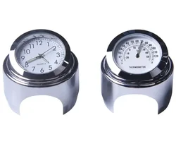 2pcs 22-25mm Motorcycle Handlebar Clock Thermometer Luminous Waterproof Dial Motorbike Handlebar Mount For Yamaha Kawasaki Etc