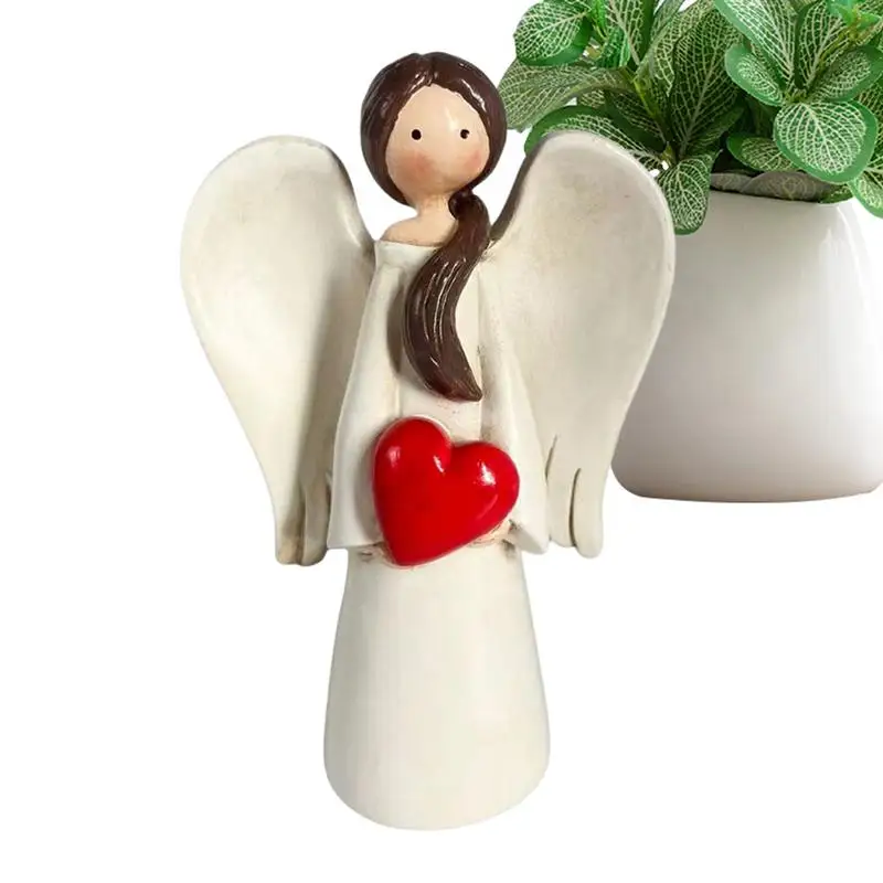 Angel Collectible Figurine Resin Statue Figurines With Heart Hand Craved Angels Figurines Holding A Heart For Dining Coffee