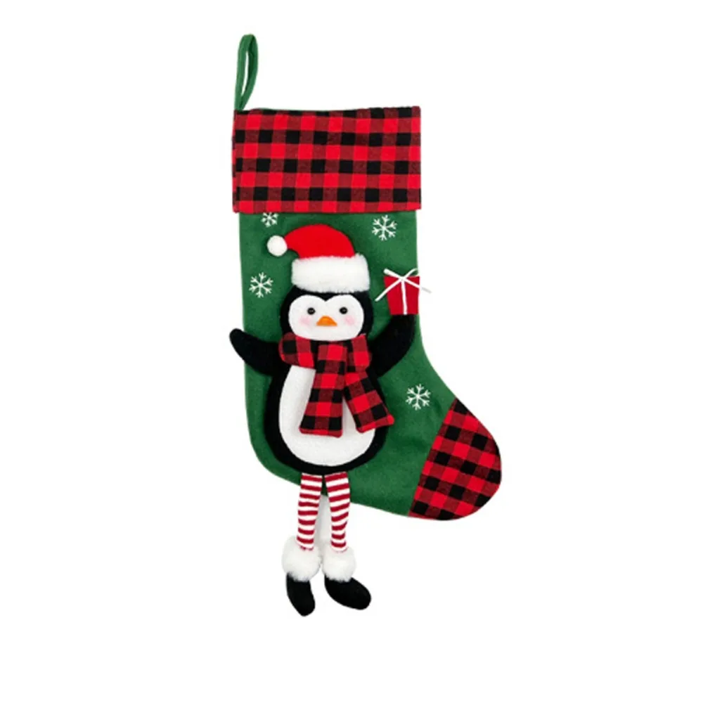 

Elk Large Candy Christmas Stocking Penguin Snowman Hanging Christmas Gift Bag Durable Handmade Christmas Candy Storage Pouch