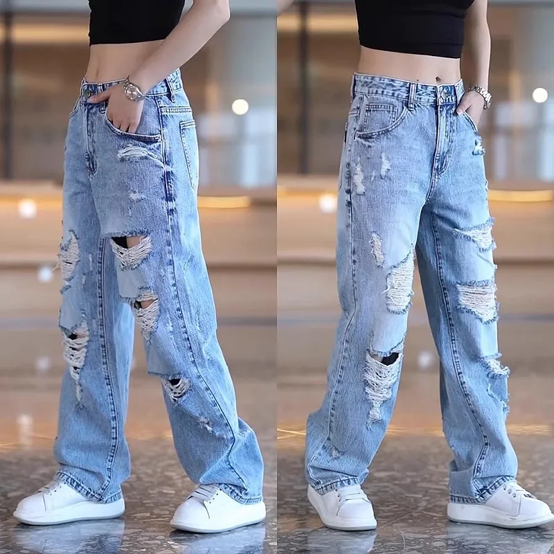 

Мужские джинсы в американском стиле, повседневные свободные брюки прямого кроя, модные городские молодежные хлопковые длинные брюки