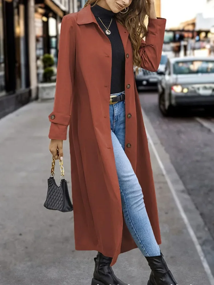 Krisnanas Buttoned Split-Joint Long Sleeves Loose Lapel Trench Coats Outerwear 2024 Autumn and Winter Fashion Women Trench Coat