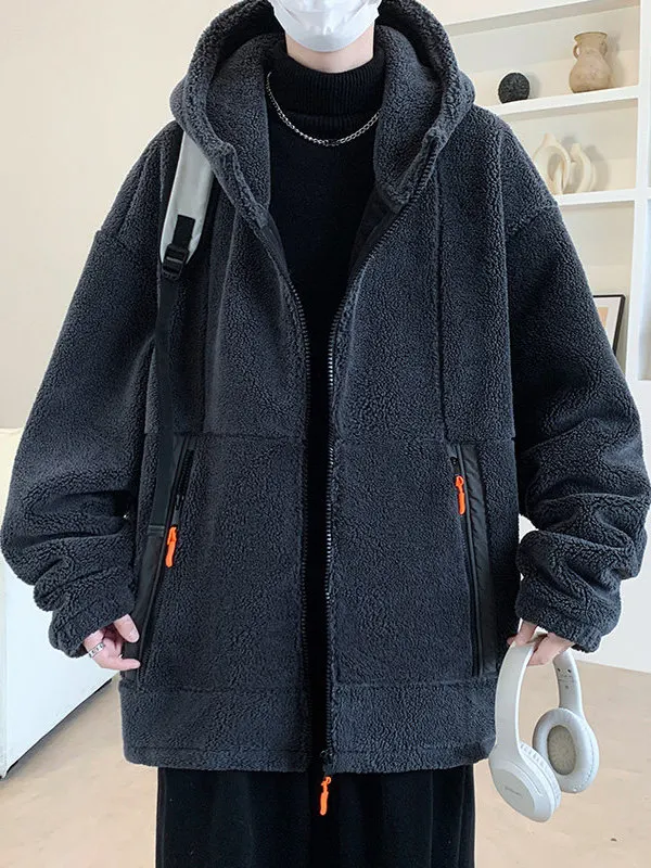 

Мужская теплая куртка из овечьей шерсти с капюшоном, утепленная, для защиты от холода, осенне-зимняя верхняя одежда, повседневный молодежный стиль