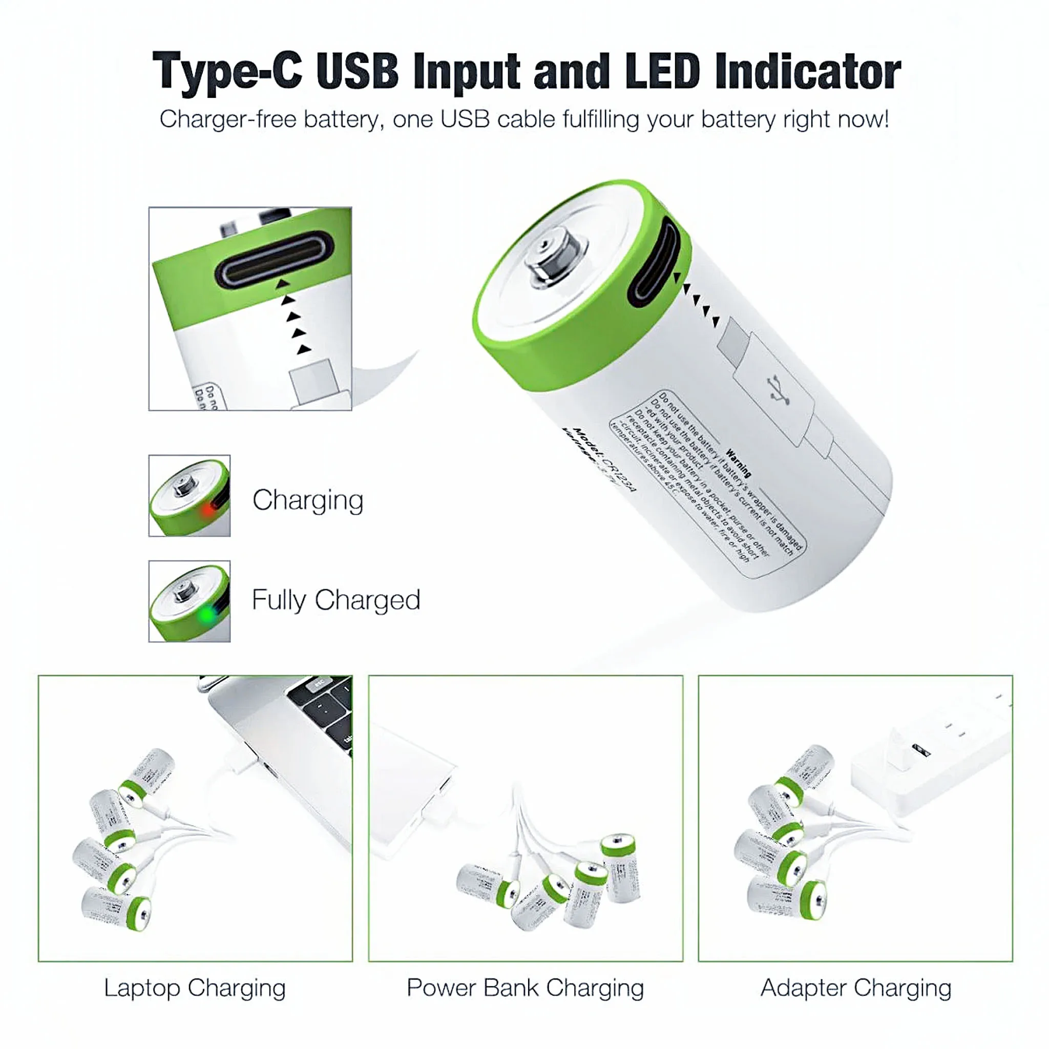 

3.7V CR2 USB Rechargeable Lithium Battery for Rangefinder Camera Sp-1 Printer Brake Lock with C-Type Cable - Powerful Functions