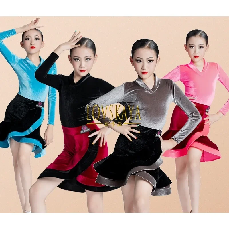 

Girls Velvet Performance Latin Dance Clothing Autumn and Winter New Latin Dance Skirt Training Competition Clothing