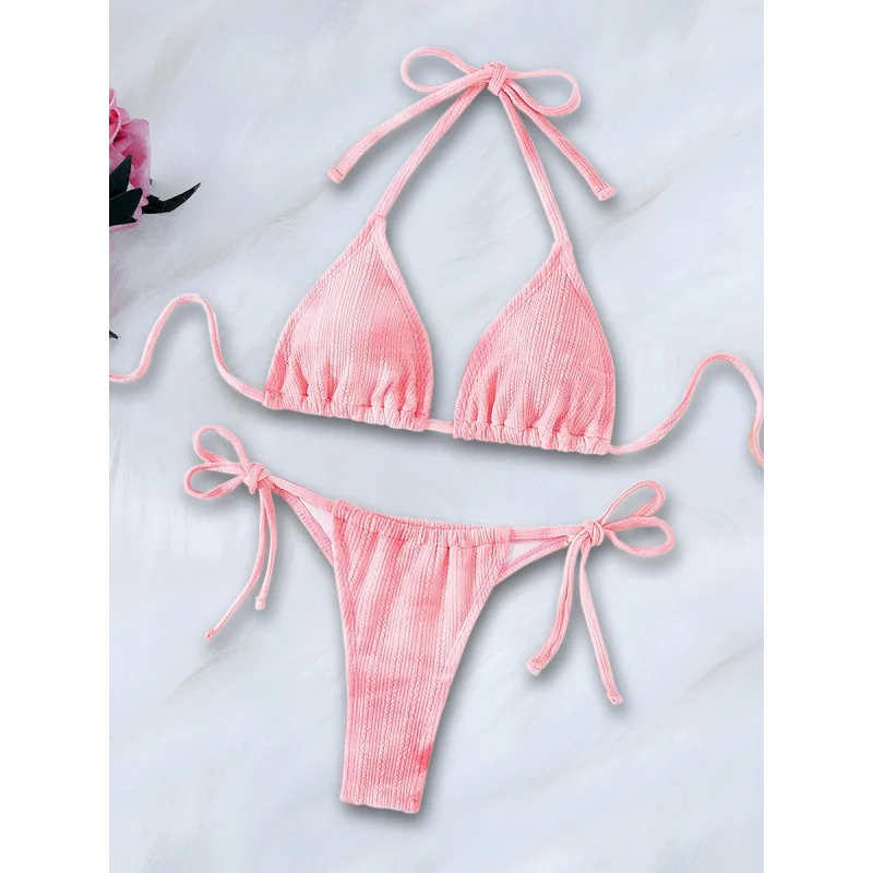 New Style Two-Piece Women's Swimsuit Backless Sexy Pink Bikini