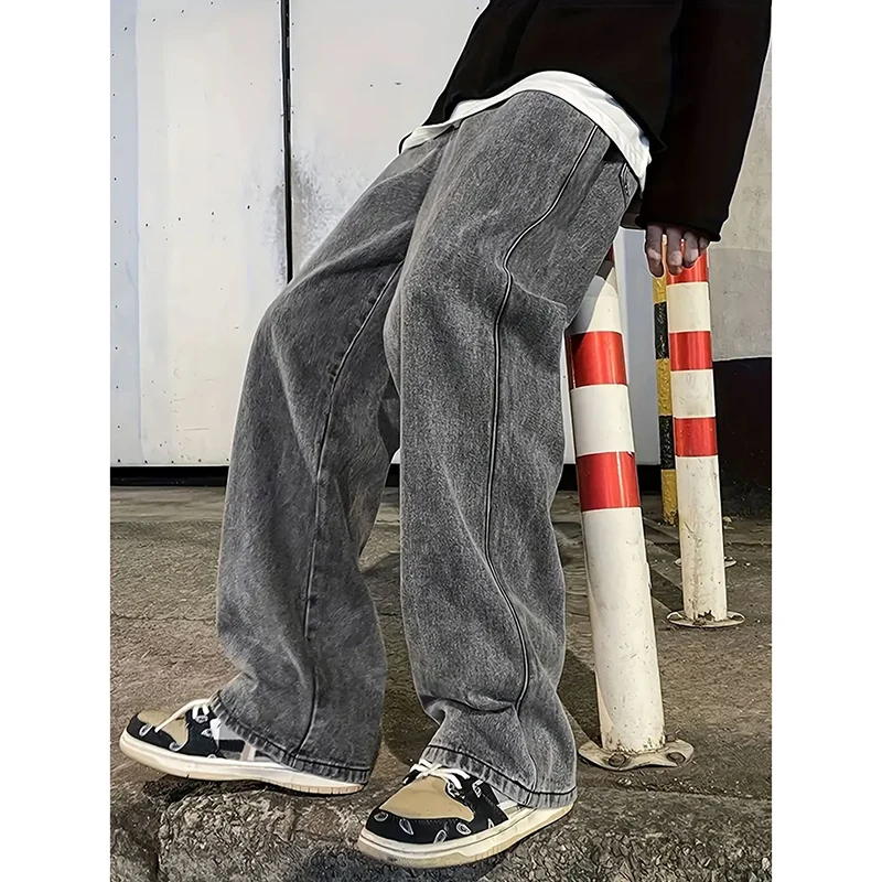 

2026 New Men Chic Streetwear Jeans Male Loose Wide Leg Casual Denim Pants Classic Versatile Straight Leg Trousers Women