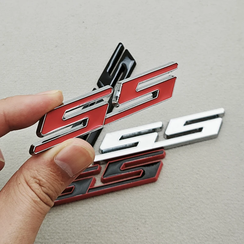 ثلاثية الأبعاد سيارة معدنية التصميم أحمر أسود شعار SS ملصق شعار الخلفي الجذع شارة لشروليه كامارو شيفيل إمبالا ماليبو اكسسوارات #5