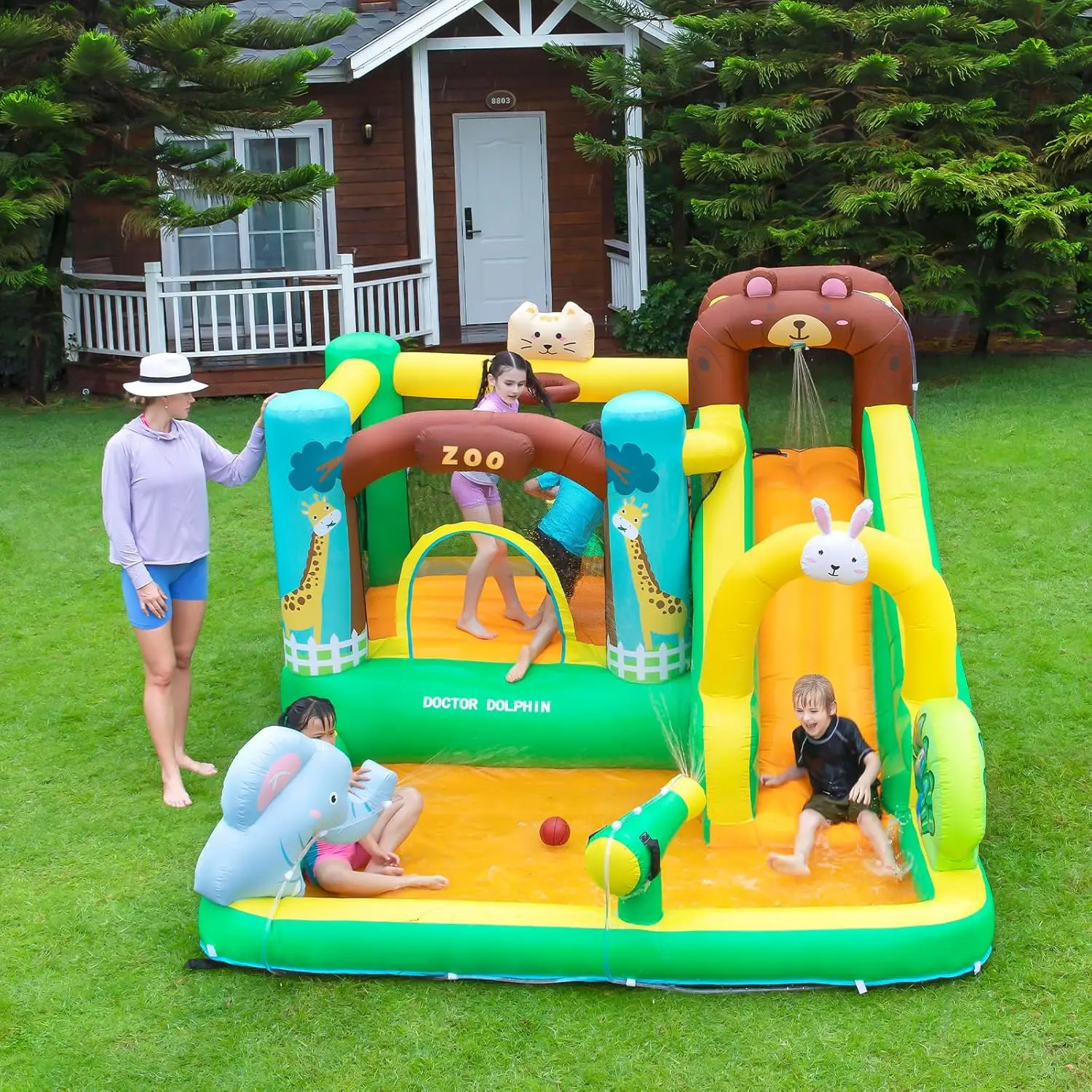 Toboggan aquatique gonflable, maison de rebond pour enfants de 3 à 6 ans, parc aquatique gonflable avec piscine anti-éclaboussures, château gonflable pour humide et sec