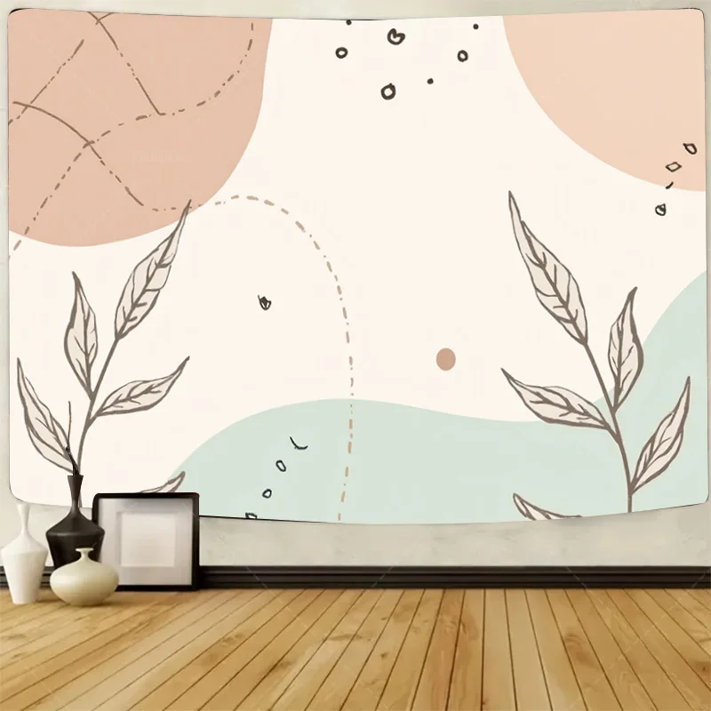 

1шт настенный гобелен "Абрактивный минималистичный гобелен с принтом листьев для декора комнаты в стиле бохо"