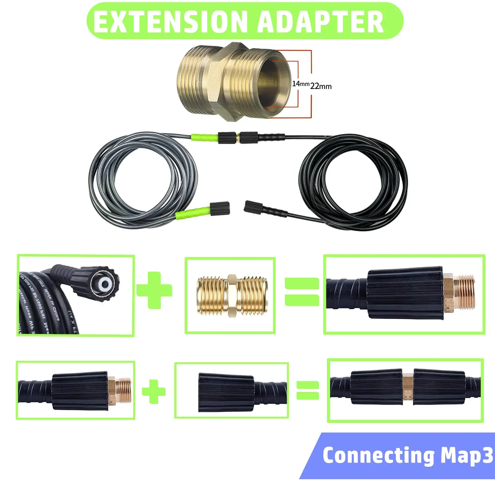 Lavadora de pressão Adapter Set, Quick Release Connect Mangueira Fittings Kit, Acoplador de latão, 3/8 \