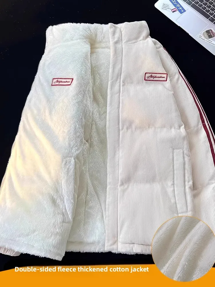 

Thiened Corduroy Fce Lined Double Sided Wear Winter Cotton Jaet Men's Warm Anti Cold Clothes Clean Fit Sle Zipper Cl...