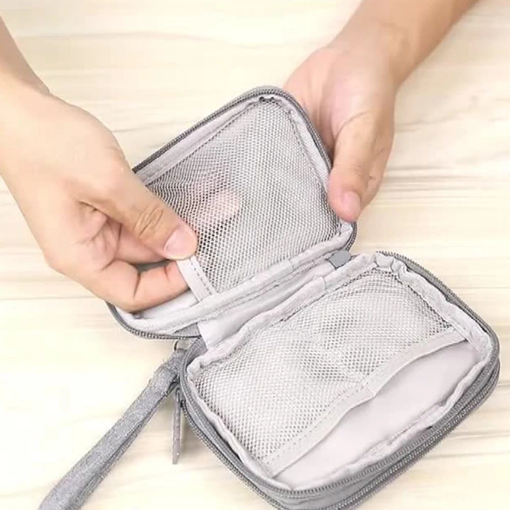 Bolsa de almacenamiento portátil de doble capa para iPad Mini Kindle, gris