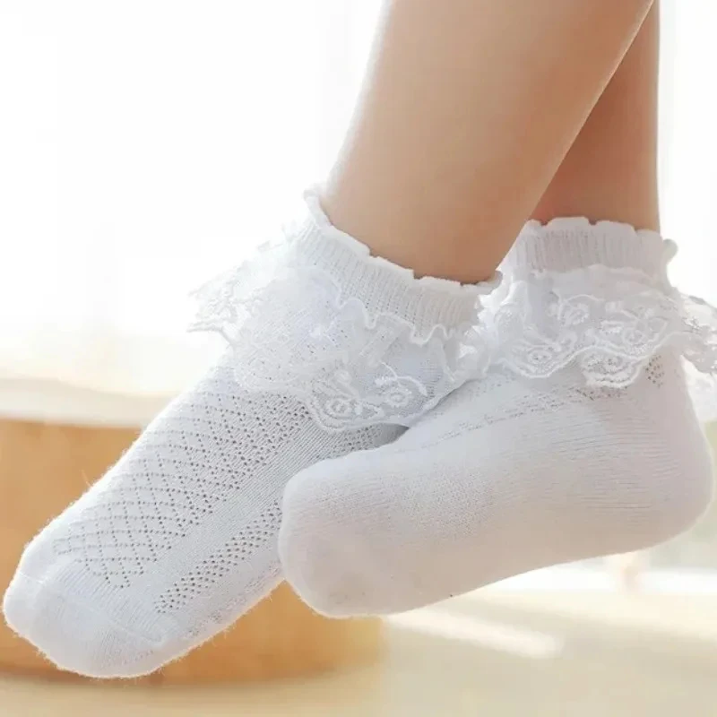 

Baby Kids Cotton Lace Ruffle Short Ankle Socks Cute Princess Mesh White Stitch Socks for 1-13T Infant Baby Girls Boys Children