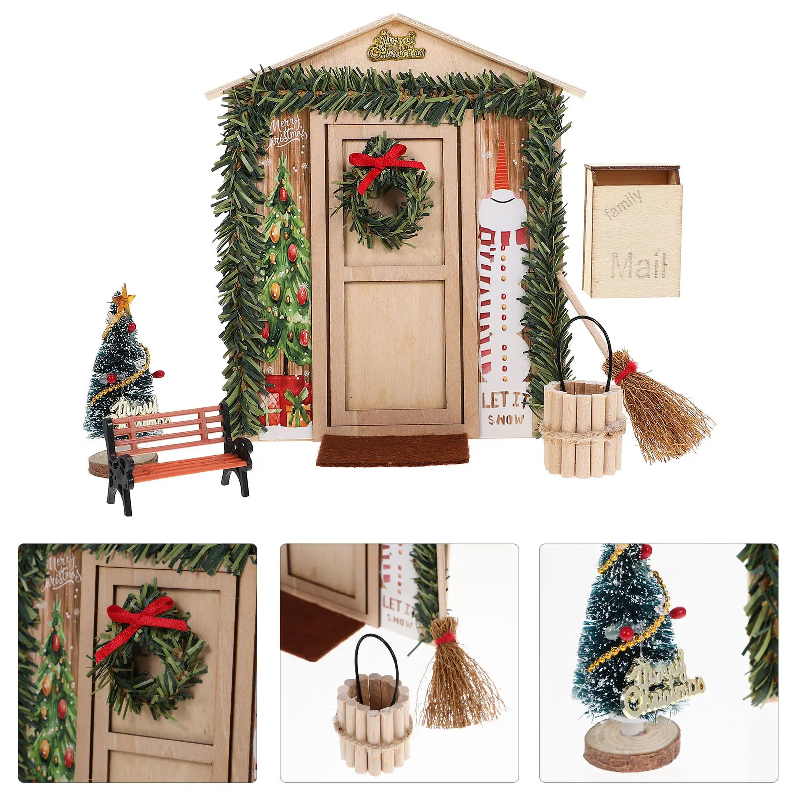 

1Set Mini Dollhouse Christmas Decor Set Tiny Door Frame Scene Elements Holiday Interior Miniature Props for Playhouse Setup