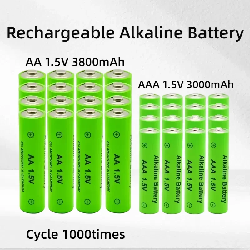 

1.5V AA & AAA Rechargeable Batteries 3000mAh Alkaline Batteries for Remote Control Mouse Toys Clocks Computers Lasting Power
