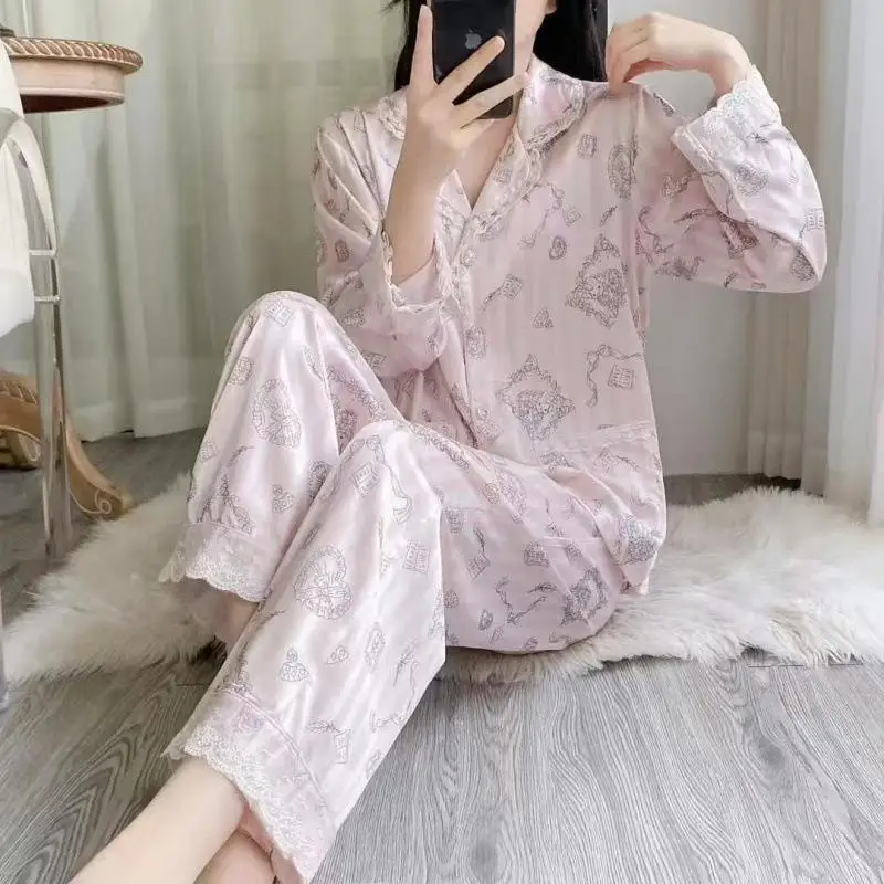 

Горячая пижама Sanrio Girl Sexy Ice Silk для отдыха с лацканами, костюм Kawaii Hello Kitty, аниме, модная весенне-осенняя одежда для отдыха на выходе