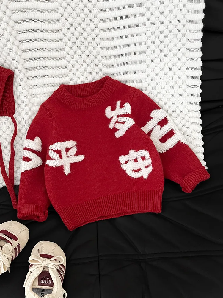 سترة أطفال Thiened ملابس احتفال رأس السنة لون أحمر شتوي أنيق للتنقل Sle طويل Sve round Ne #4