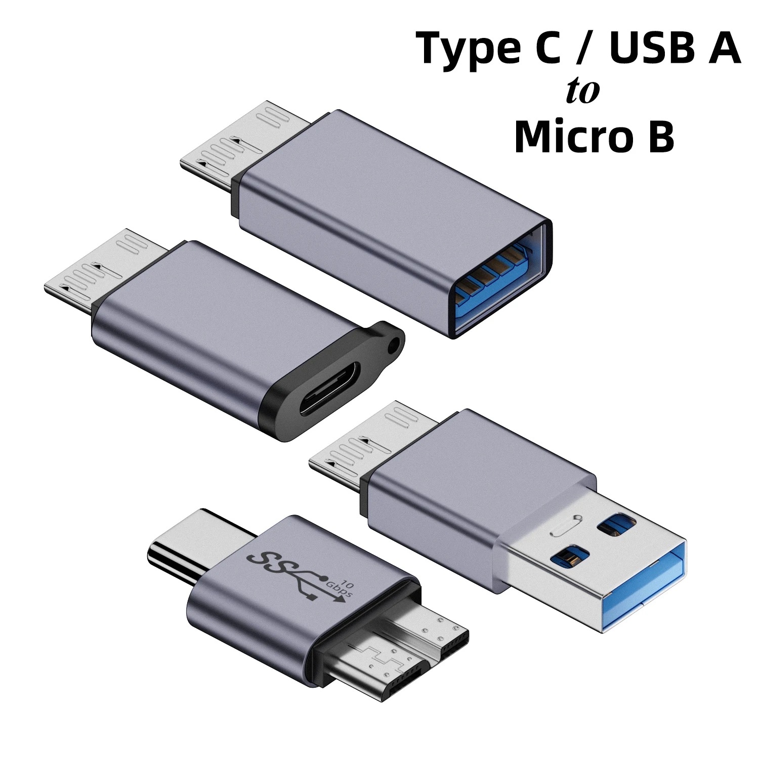 USB 3.0 Micro B to Type C Adapter Connector USB A to Micro B Data Transfer Converter for Laptop Hard Drive Disk Box Samsung S5