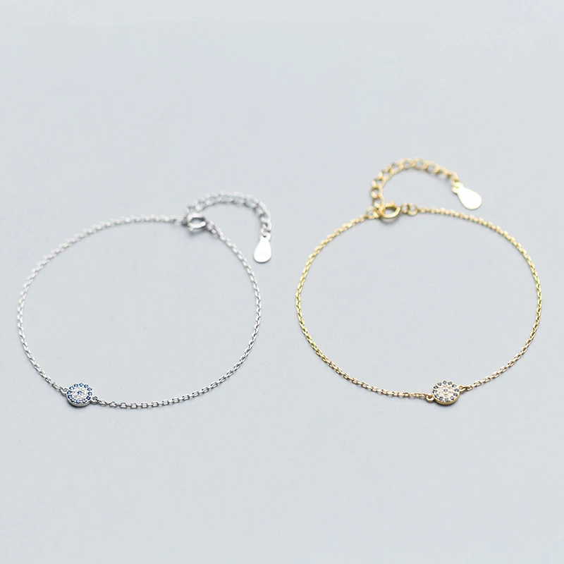 Modian Round Eyes Chain Bracelet 100% Real 925 Sterling Silver Blue Crystal Link Bracelets for Women Fashion Accessory for Girl