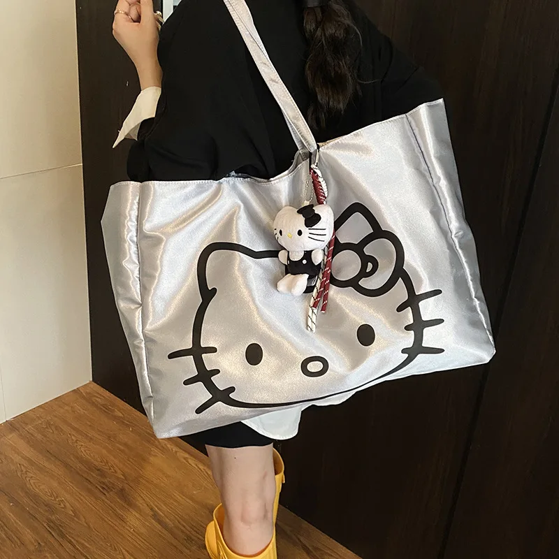 Bolsa de compras Sanrio Hello Kitty, bolso grande y bonito, bolso de hombro para estudiantes, bolso de mano