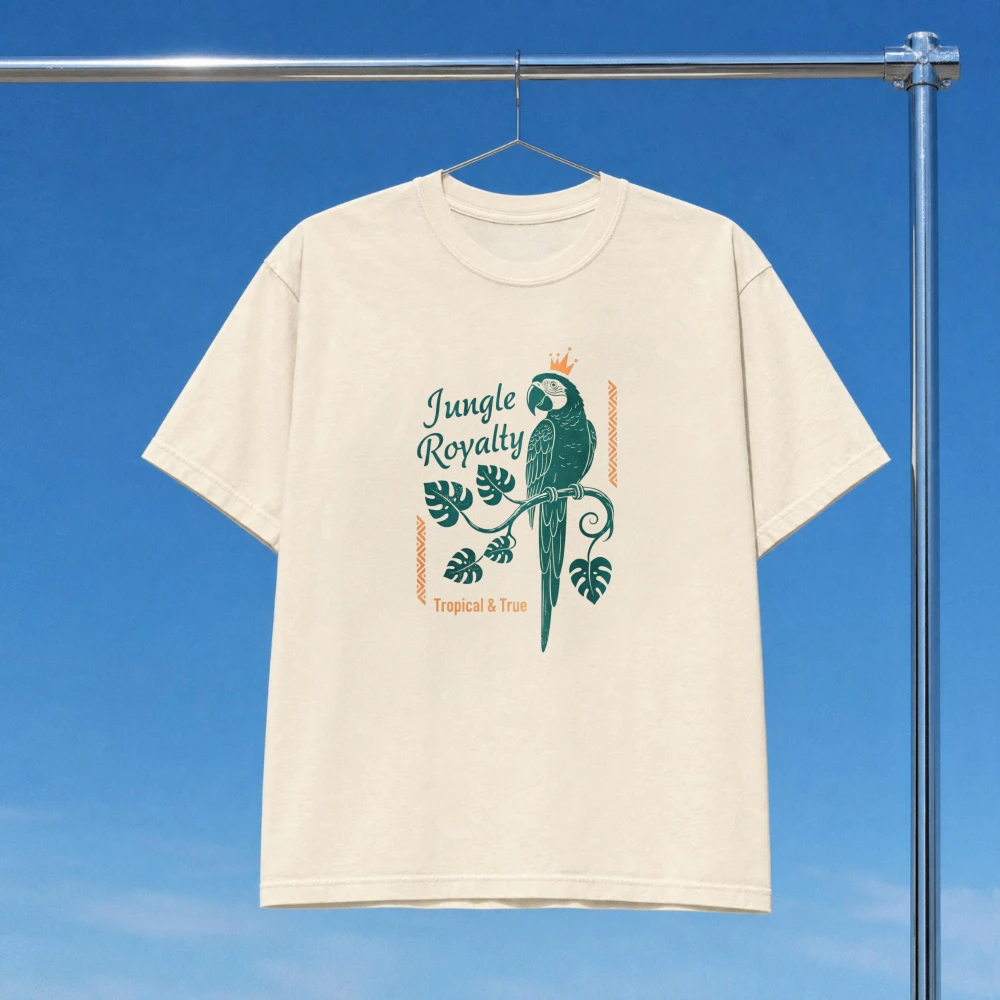 Jungle Royalty Graphic Tee Crowned Parrot Tropical Leaf Green Nature Animal Lover Men Women Cotton Short-sleeve Shirt