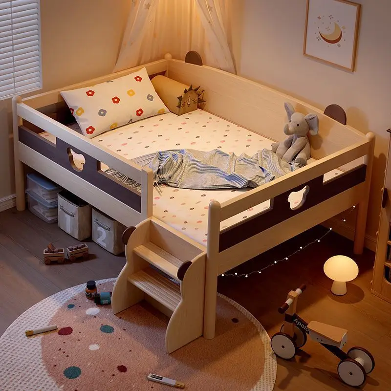 Bed half-height bed with ladder room Small apartment with trailer with guardrail Solid wood bed