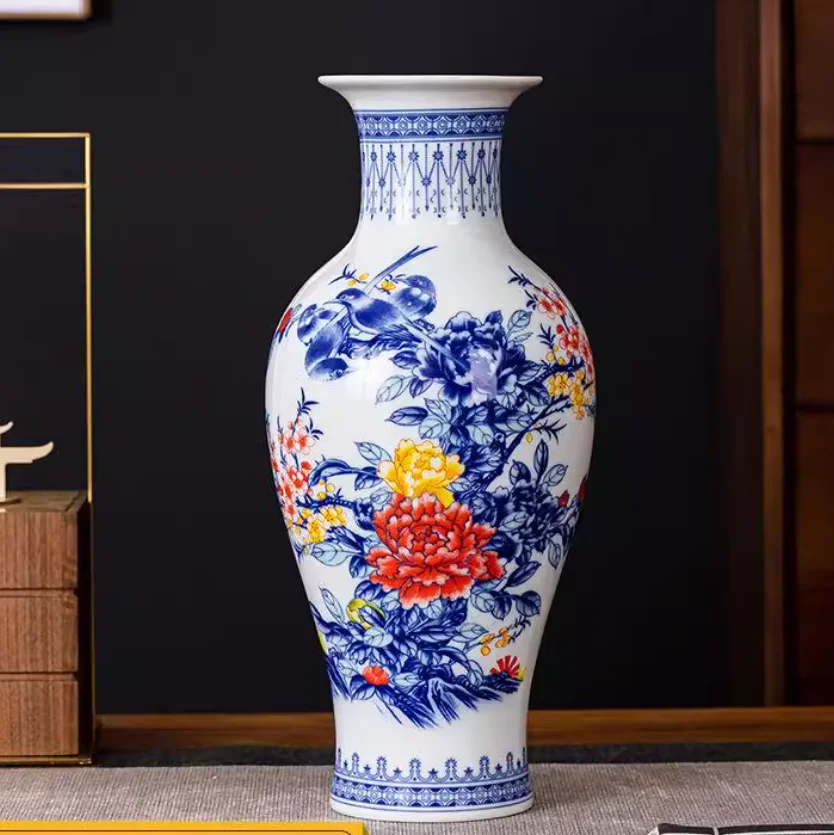 36cm Jingdezhen porcelain blue and white glazed medium color vase sitting room wine cabinet television cabinet hydroponic Dracae