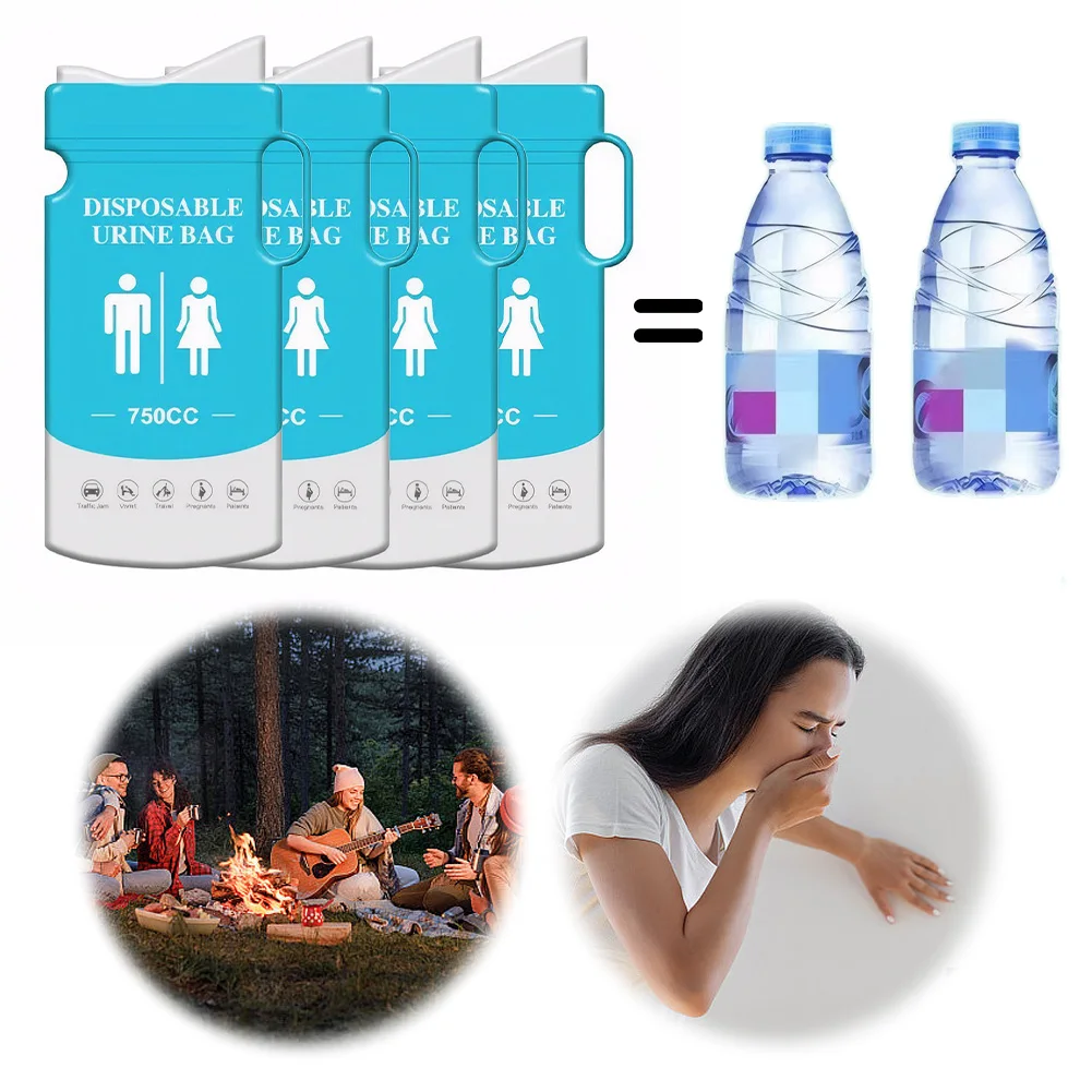 

4 шт., 750 мл, одноразовый мешок для мочи, аварийные мешки для мочи с ручкой, уличные мешки для аварийного мочи, герметичные для дорожных мусора