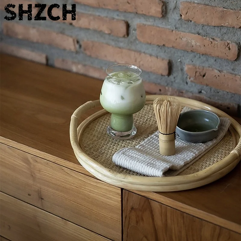 Round Rattan Decorative Handwoven Natural Serving Tray, Home Decor Storage Organizer Tray, Kitchen Fruit Storing Tray